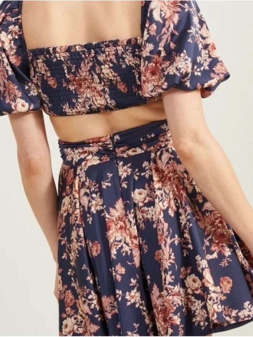 Altar'd State Annmarie Navy/Brown Floral Cutout Dress - Picture 9 of 10